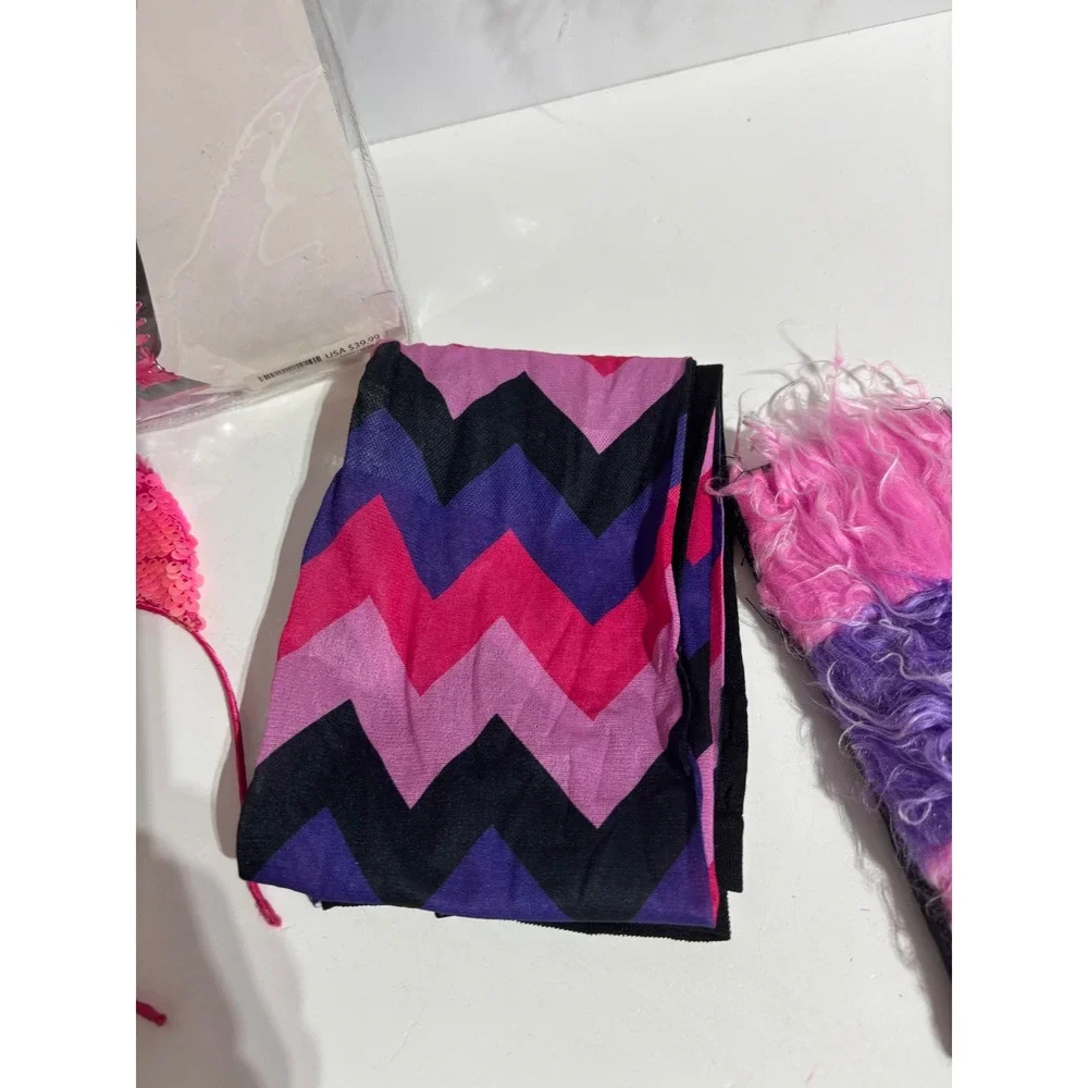 Spirit Sassy Cat Costume Kids Small 4-6 Pink Purple Excellent Chevron 4pc Set